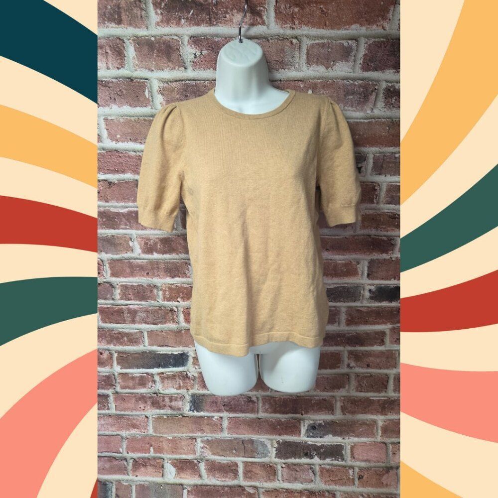 Vince Camuto Knit Top S | Puff Sleeve Round Neck Latte Heather‎